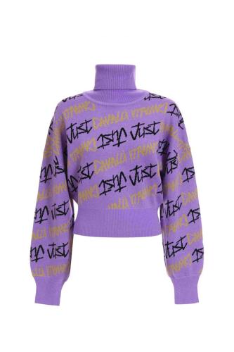 Just Cavalli γυναικείο πλεκτό πουλόβερ με all-over contrast logo print - 75PAFM19CM29N Βιολετί S